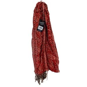 NWT Honey Kaleidoscope Print Fashion Fringe Scarf in Red
